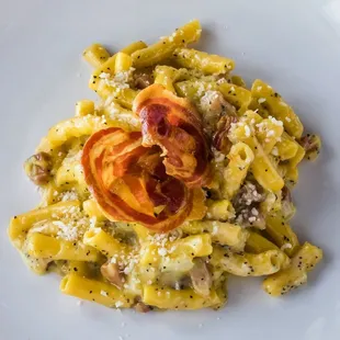 Carbonara 
homemade fresh rigatoni, egg, light cream, pecorino cheese, guanciale