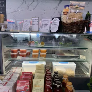 a display case filled with food