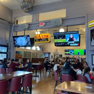 people sitting at tables in a restaurant