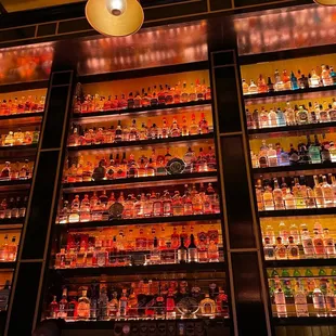 a wall of liquor bottles