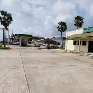empty parking lot with palm trees
