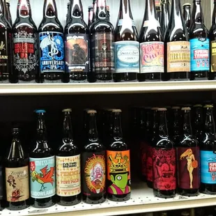 a variety of beer bottles