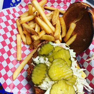 Nashville Hot Chicken Sandwich W/Fries.