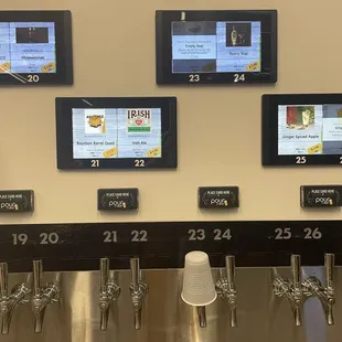 a row of beer taps