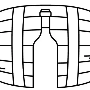 a bottle of wine and a barrel