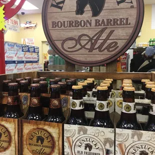 a display of beer in a store