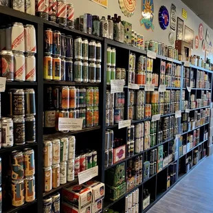 shelves of cans and cans of beer