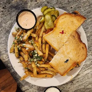 Cheese Burger and Garlic Fries