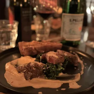 a plate of food on a wooden table