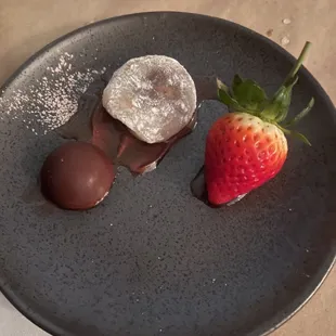 Strawberry and dark chocolate mochi