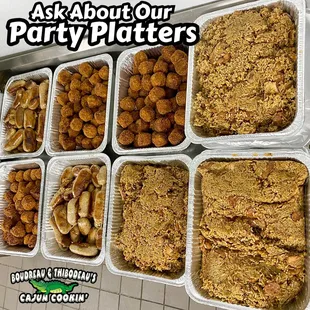 six different trays of food