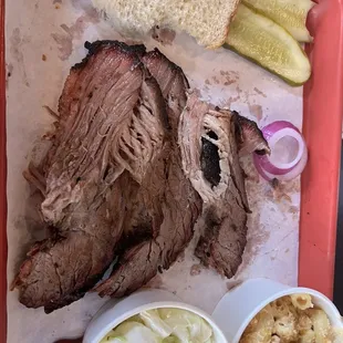Brisket macaroni and cole slaw