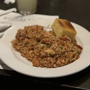 a plate of rice and bread
