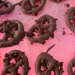 Dipped brownie explosion pretzels.