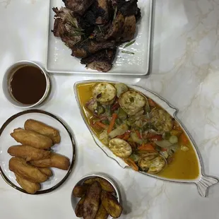 various dishes of food