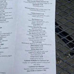 a menu on a table