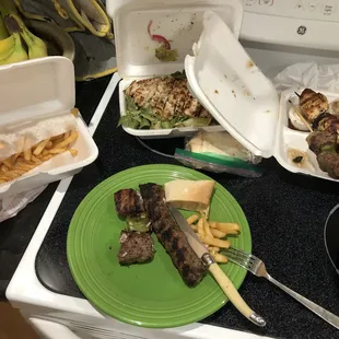 a plate of food on a stove