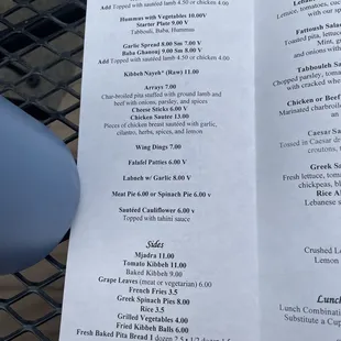 a menu on a table