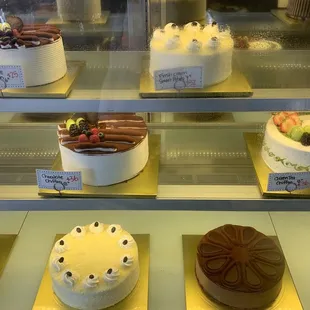 a variety of cakes