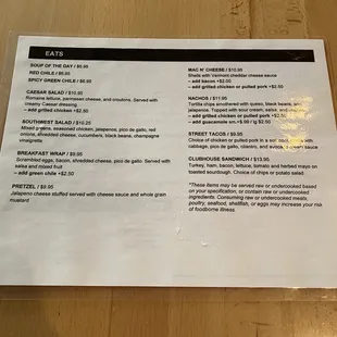 menu