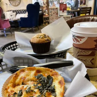 Veggie quiche and blueberry muffin.  Very nice!