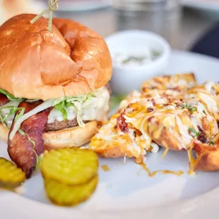 Burger with Loaded Potato Wedges