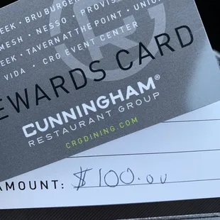 Rewards card! It pays to be a frequent diner!