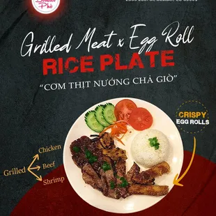 grilled meat egg roll rice plate
