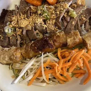 Vermicelli combination(beef pork spring rolls)