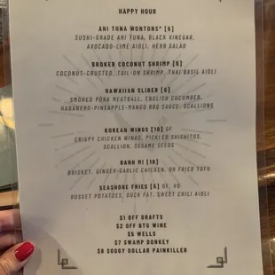 Happy Hour Menu (3-6 and 8-close every day)