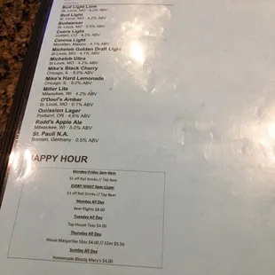 menu
