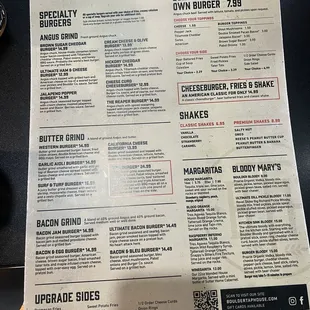 Burger menu - note the three different patty "blends."