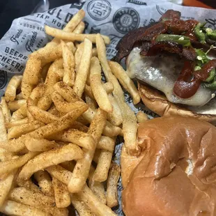 Inferno Burger - truly spicy by Midwest standards!  Toppings: good.  Patty was dry and bland