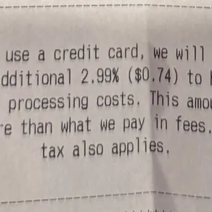 2.99% credit card processing fee