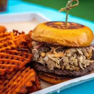 smokehouse burger &amp; sweet potato fries