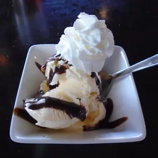 Two scoop mini sunday with chocolate.