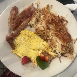 Hash browns, eggs and bacon!