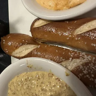 Pretzels. Stone ground mustard and beer cheese