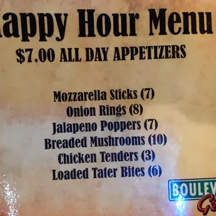 Happy Hour menu