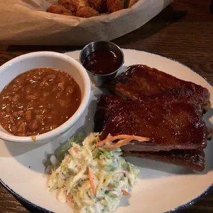 Dry Rubbed Pork Ribs with Baked Beans &amp; Coleslaw