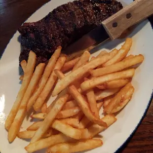 Chargrilled 12oz Kansas City Strip Steak &amp; Sea Salt Potato Fries (I already ate the wedge salad, sorry, no pic)