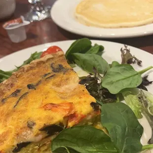 Vegetarian quiche, buttermilk pancake