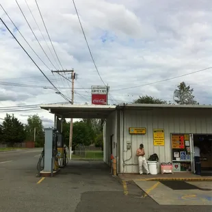 a gas station with a gas pump