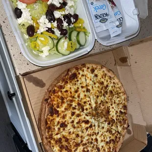 White pizza &amp; Greek salad