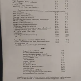 Sample of the menu prices.