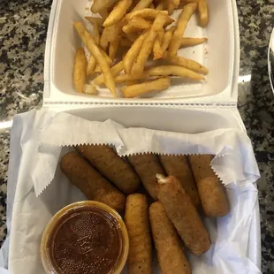 Mozzarella sticks and fries