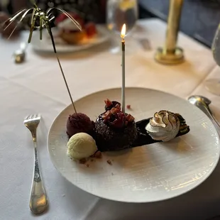 'Hot Chocolate Cake' with vanilla ice cream at Boulevard in San Francisco.