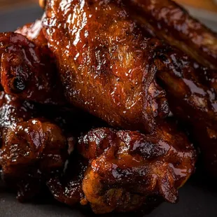 a plate of barbecued ribs