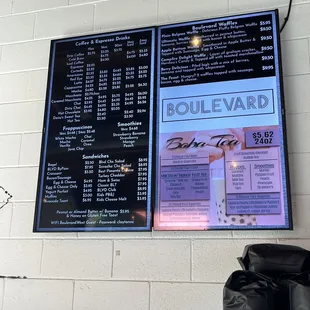 a menu on the wall