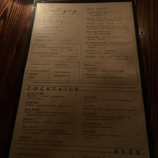 Menu it was the menu they do small plates and craft drinks